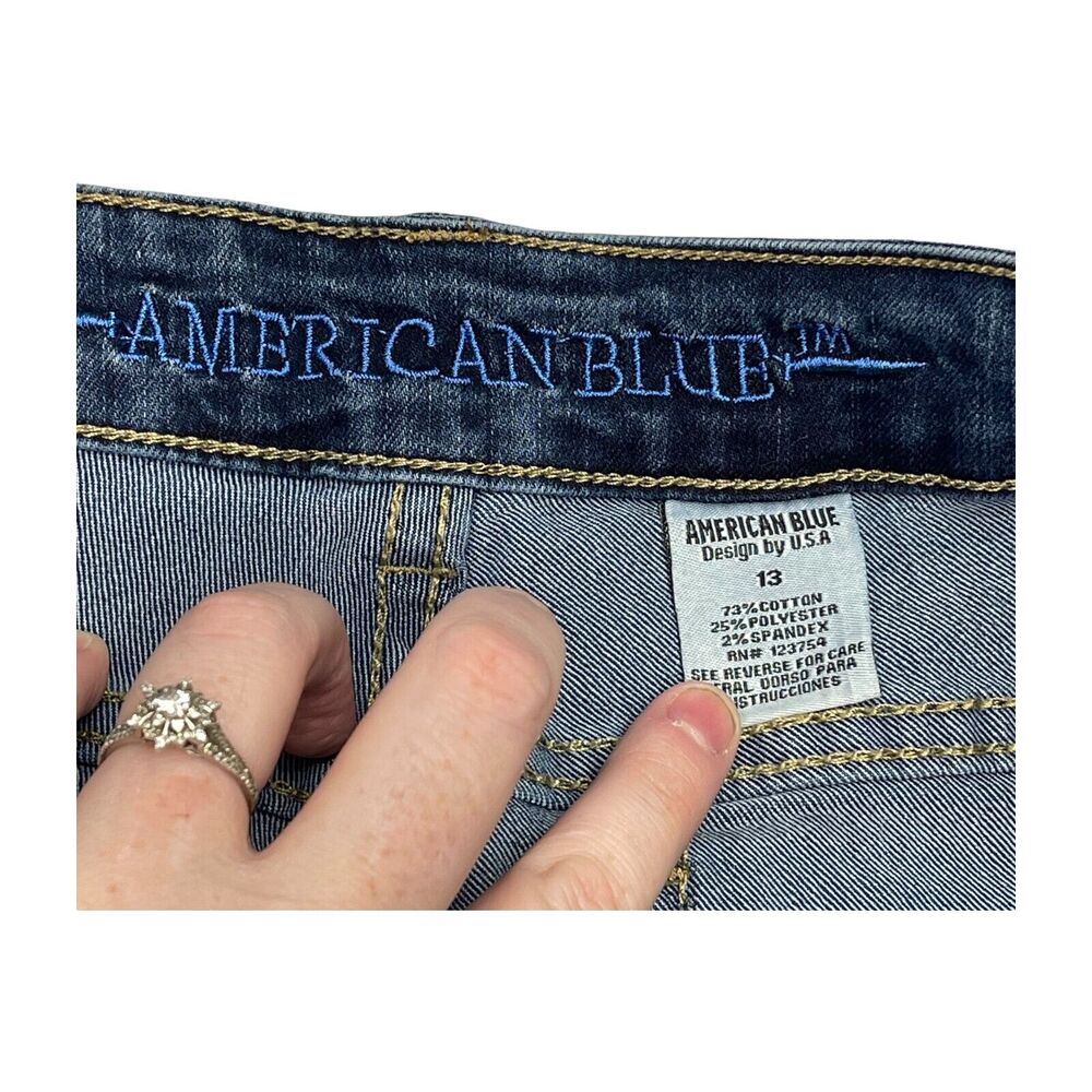 American Blue Jeans Girls 13 Denim Cotton Stretch Mid-Rise Hipster Frayed Hem - Picture 7 of 9